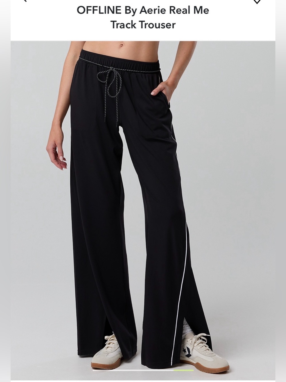 aerie Black Wide-Leg Track Pants with Contrast Piping